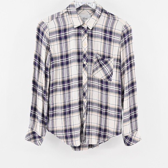 Rails Tops - RAILS Hunter Top Womens Size S Button Blouse Stone Navy Fucshia Plaid Western